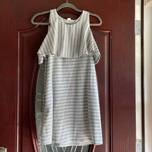 Gray and White striped cold shoulder dress